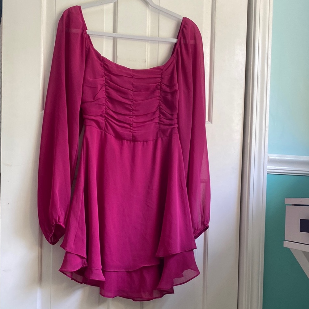 NEW WITH TAG Altar’d State Fushia Long Sleeve Mini Dress